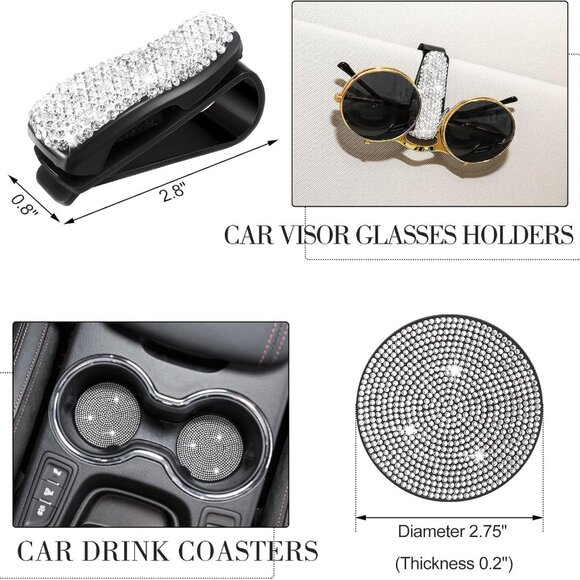 20 Pcs Bling Car Accessories Set - Silver Rhinestone Vehicle Accessories Set - Picture 5 of 7